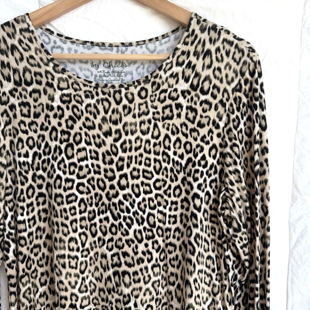 Chico's Women's Long-Sleeve Beige & Black Leopard Print Size 1 (M)